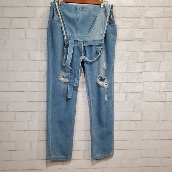 Denim - ✔️Distressed jean bib overalls